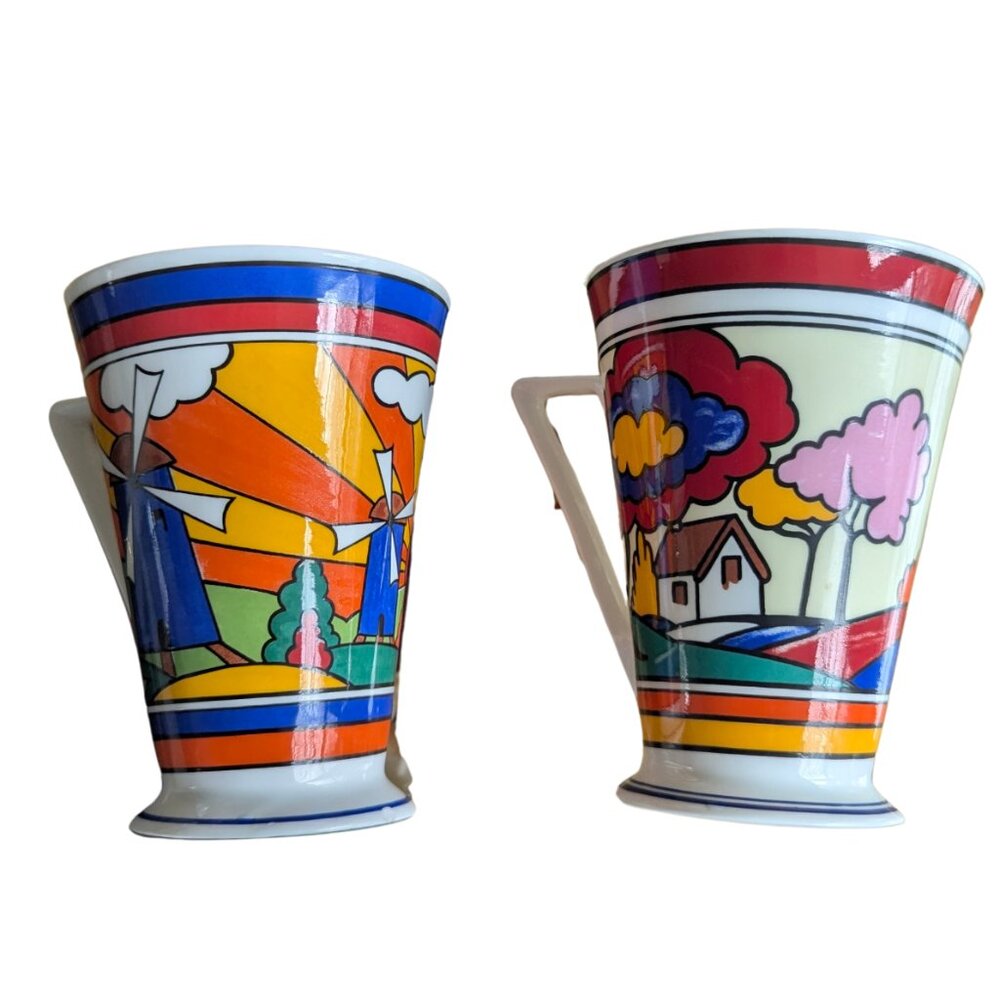 Pair of Vintage Wren Sunburst Art Deco Style 2 Mugs - Picture 4 of 8